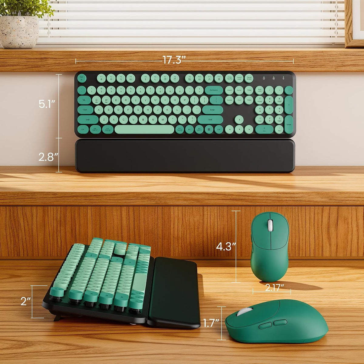Wireless Keyboard and Mouse Combo, Cute Typewriter, Magnetic Wrist Rest