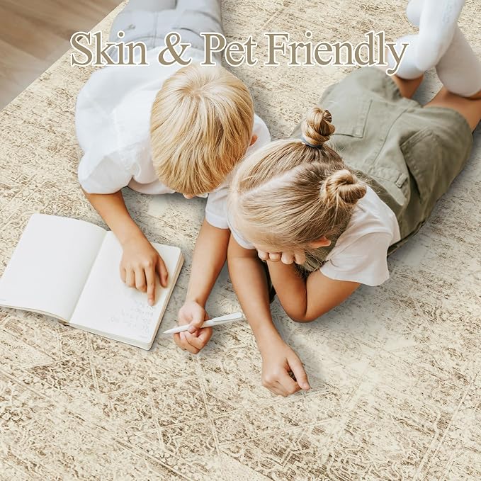 Soalmost 5x7 Area Rugs Brown Low Pile Indoor Washable Trendy Faded Style Floral