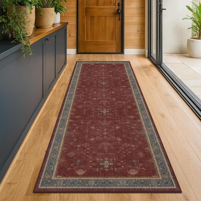 Dark Red 2'6''x8' Wide Hallway Runner Rug