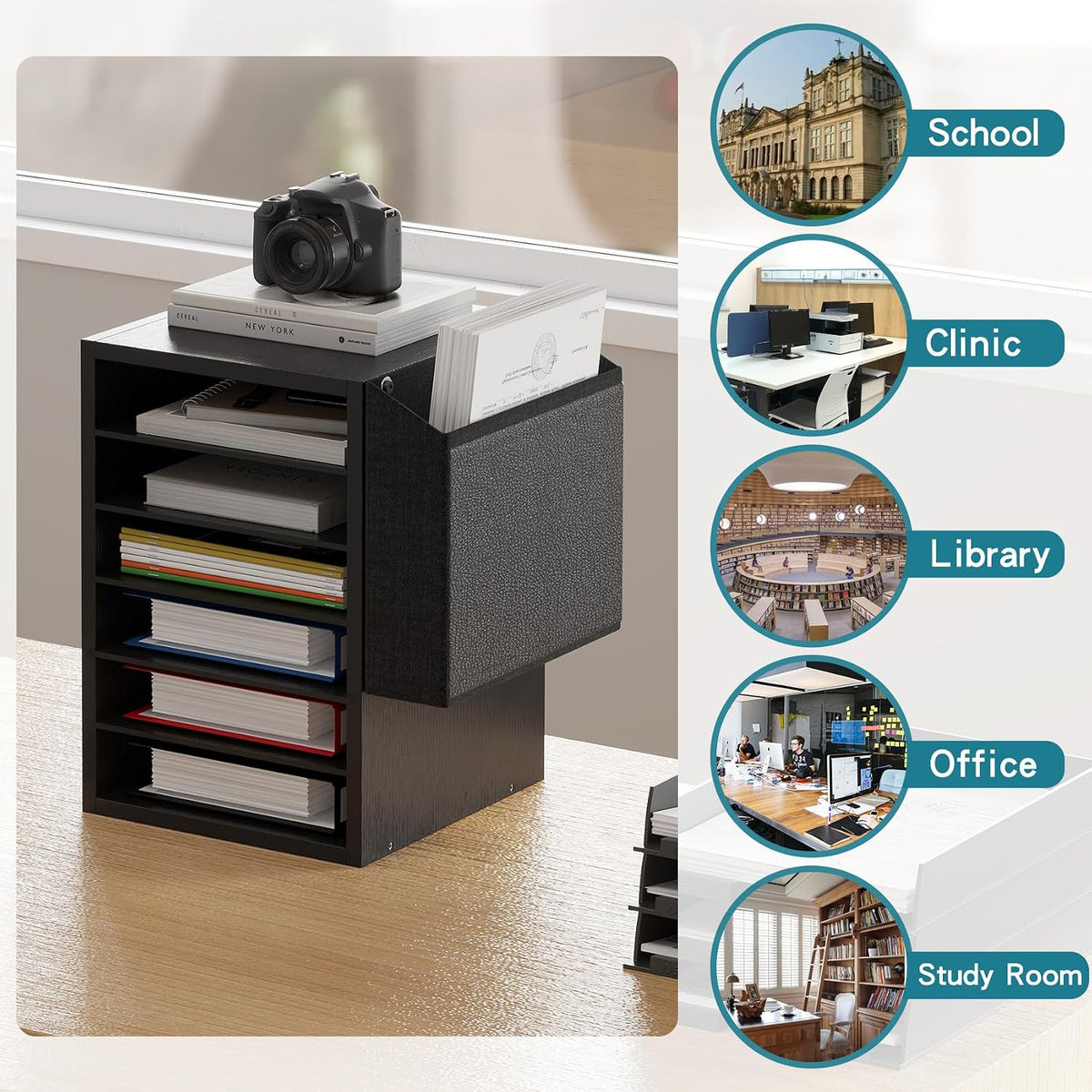 Unionly 6 Tier Adjustable Mail Sorter,Wood Paper Organizer for Class,Office