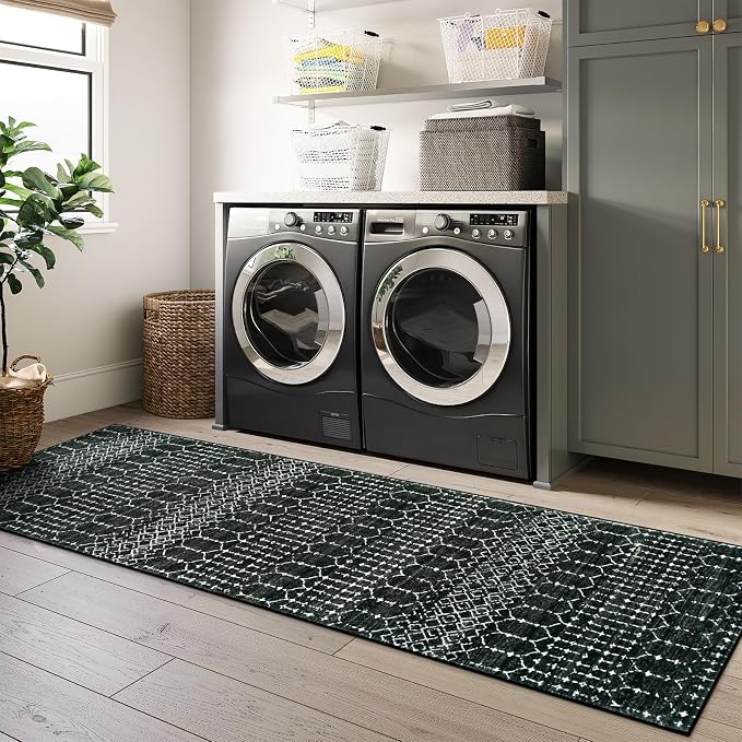 Lahome Moroccan Black Rug 2x8 Washable Non-Skid Kitchen Floor Runner,