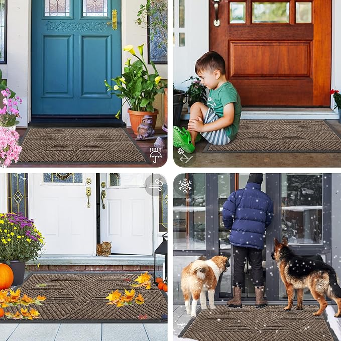Smiry Front Door Mat Outside Entrance, Heavy Duty Sturdy Natural Rubber Doormat