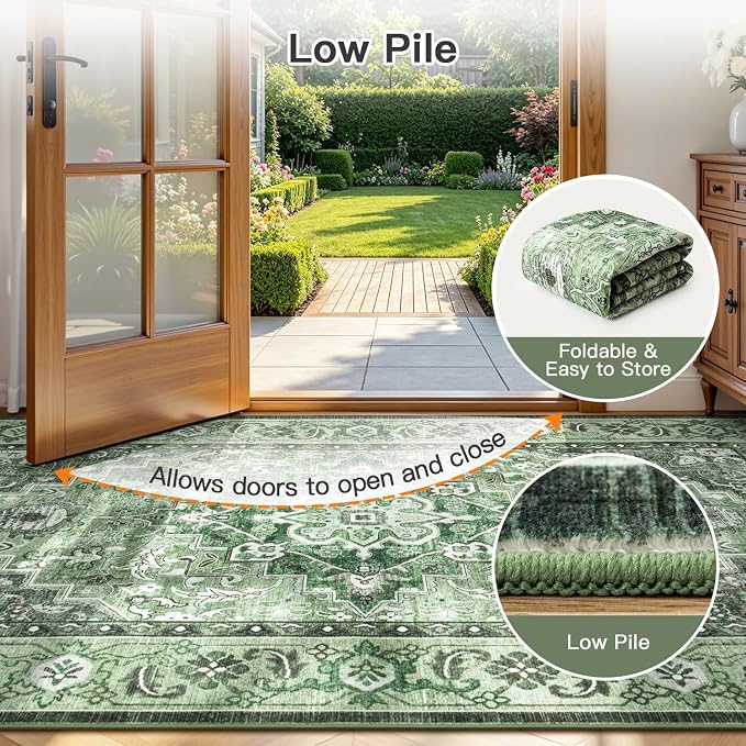Lofus 8x10 Washable Rugs Non-Slip, Vintage Floral Area Rug