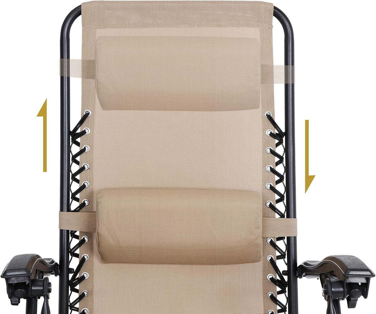 SUPER DEAL Zero Gravity Chair Set of 2 Folding Anti Gravity Recliner Outdoor Patio Beach Lounger Chair with Side Cup Holder Tray and Pillow for Patio, Poolside, Backyard, Deck, Heavy Duty Steel Frame