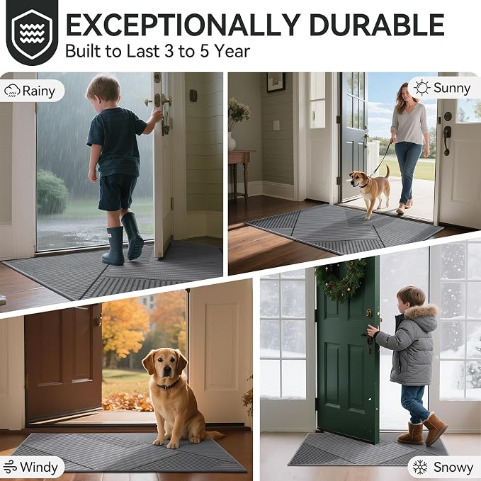 Front Door Mat 31''x47'', Non Slip Absorbent Dirt Resist Washable Low-Profile