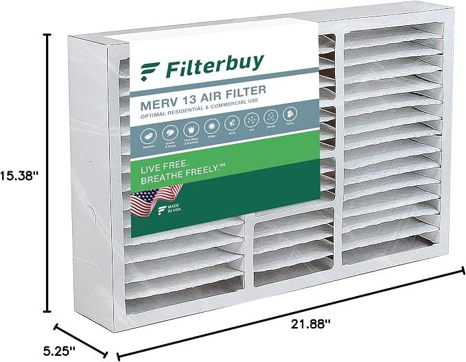 Filterbuy 16x22x5 Air Filter MERV 13 Optimal Smoke & Allergy Defense, Pleated