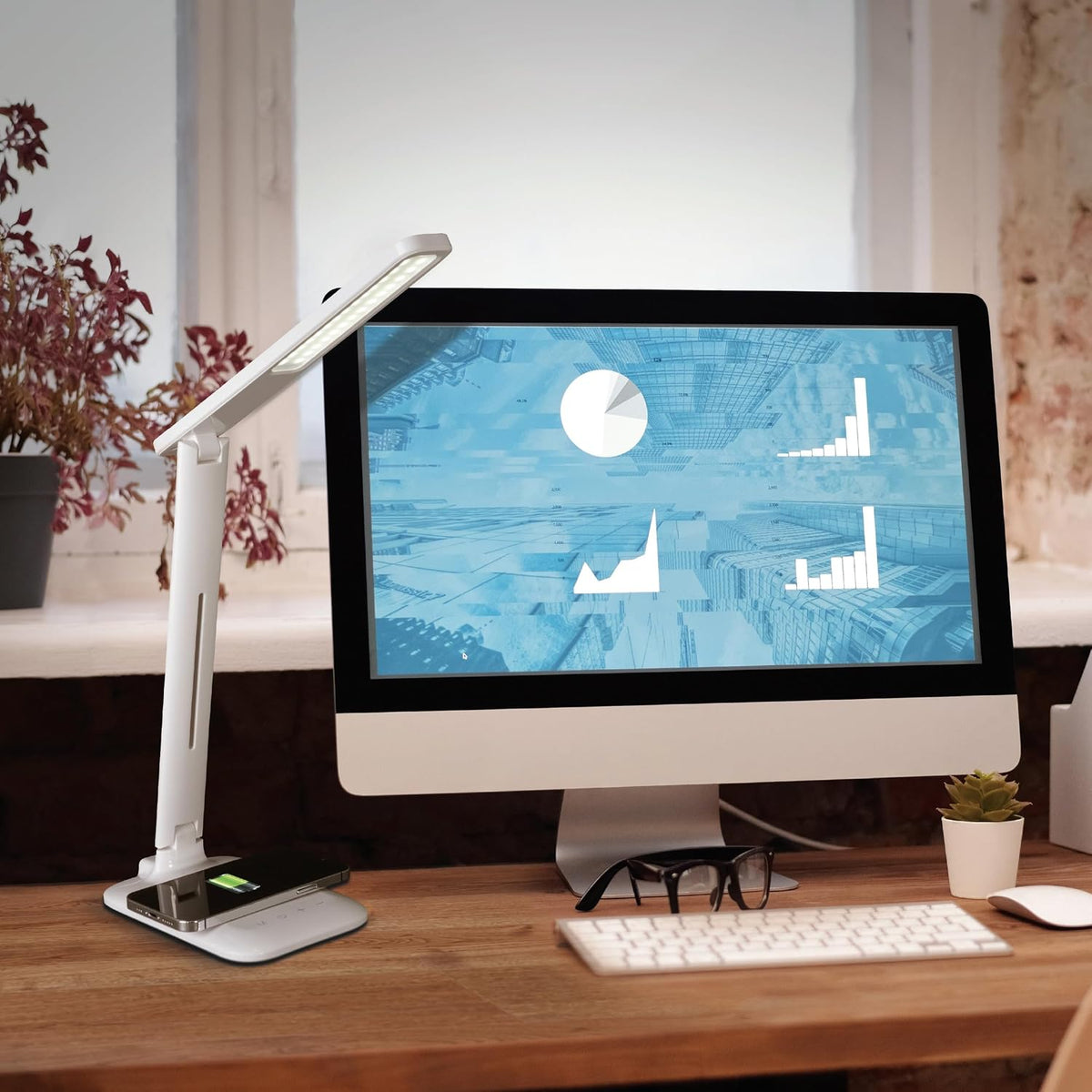 OttLite Charge Up LED Task Lamp with USB and Wireless Charging, White