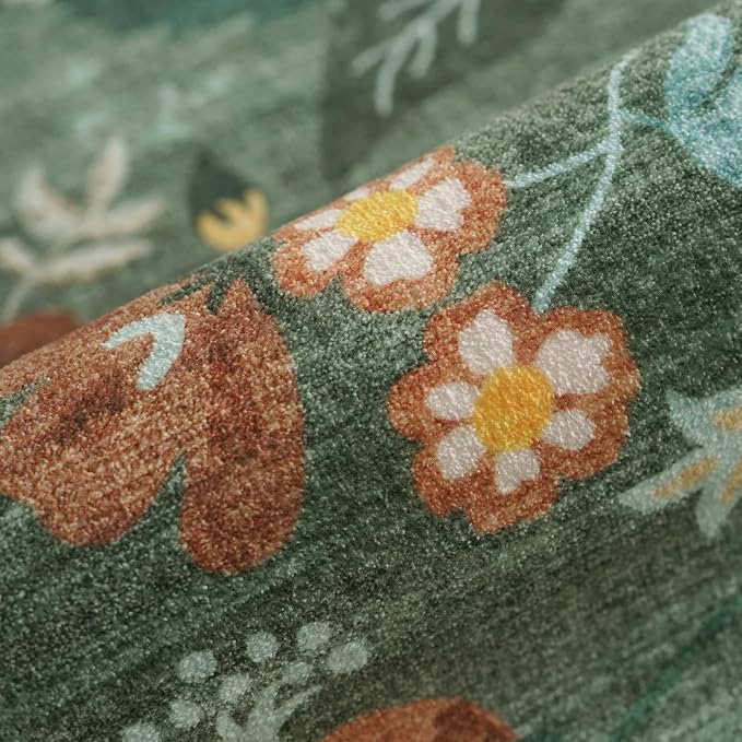 2x5 Washable Kitchen Area Rug: Floral Scalloped Entryway Runner Farmhouse