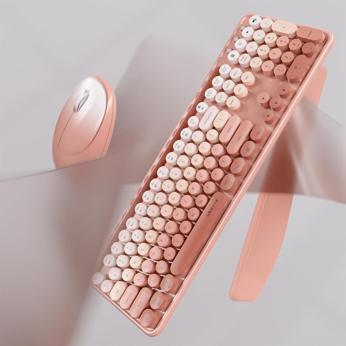 UBOTIE Wireless Keyboard and Mouse Combo, Phone Holder (Peach)