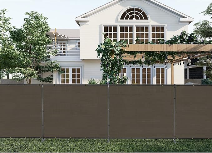 Patio 5' x 146' Outdoor Privacy Screen Freestanding Temporary Fence Panels Net Cover with Metal Poles for Outside Backyard Pool Garden Air Conditioner Fencing, Brown