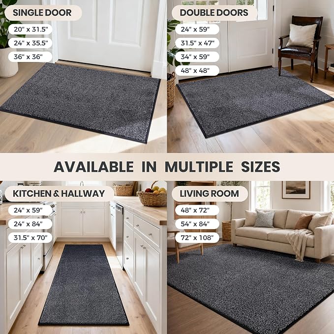 PURRUGS Dirt Trapping Door Mat 20" x 31.5", Non-Slip Machine Washable Entryway