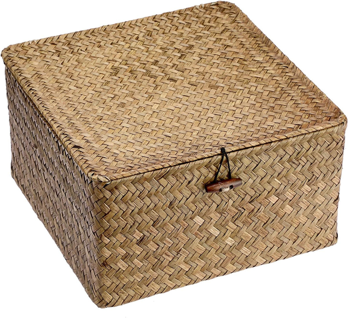 Hipiwe Seagrass Wicker Storage Basket Bin Boxes with Lid, Coffee, X-Large