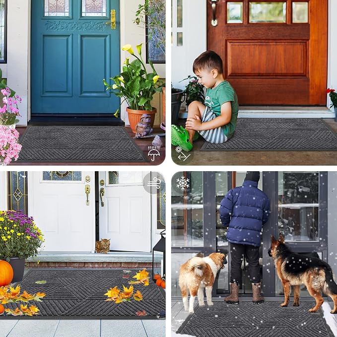 Smiry Front Door Mat Outside Entrance, Heavy Duty Sturdy Natural Rubber Doormat
