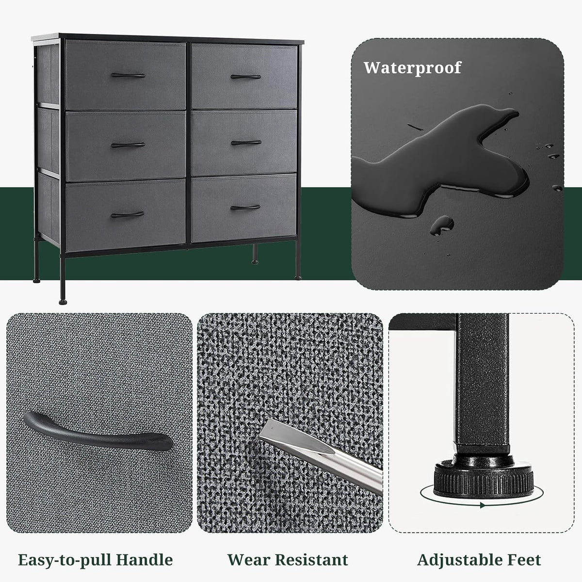 6-Drawer Dresser for Bedroom, Anti-Tip Wide Storage Organizer