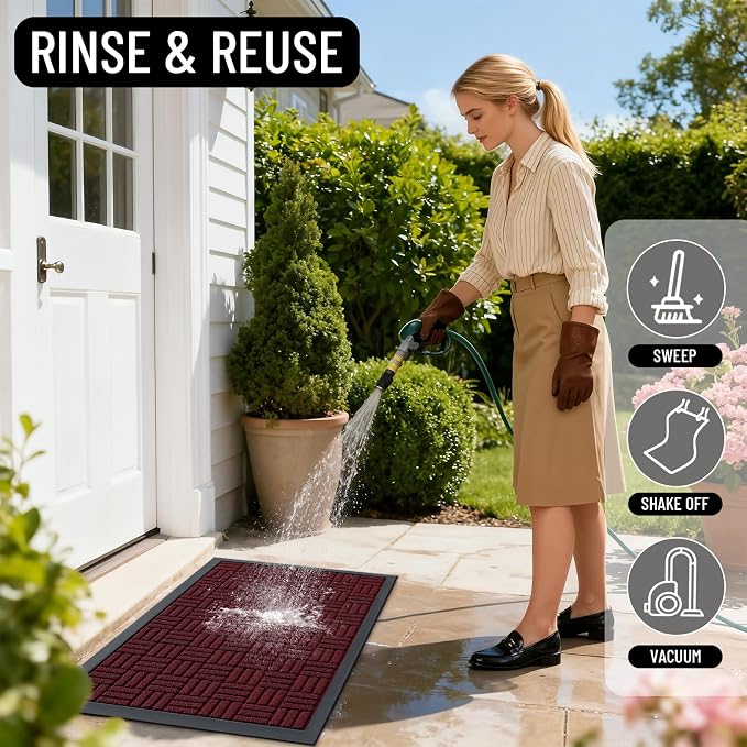 OLANLY Front Door Mat Outside Entrance 47x23, Heavy Duty Sturdy Natural Rubber