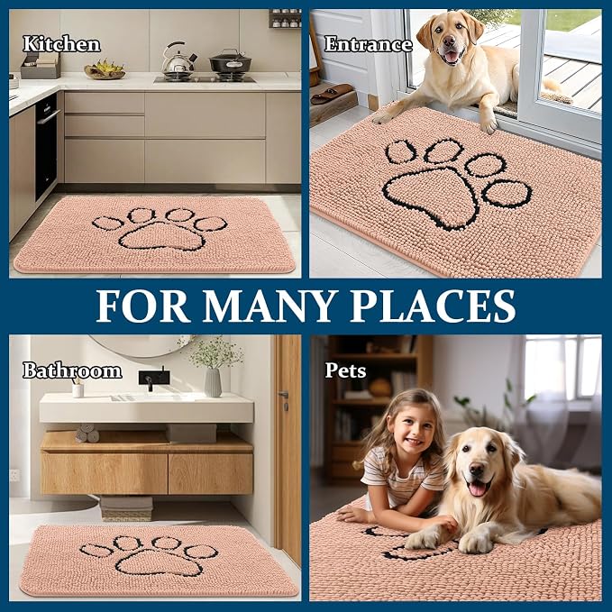 OLANLY Dog Door Mat for Muddy Paws 48x30, Paw Print Design, Absorbs Moisture