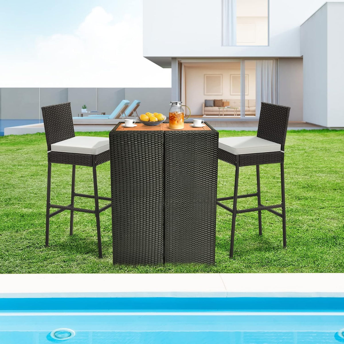 RELAX4LIFE Set of 2 Outdoor Wicker Rattan Patio Bar Stools Mix Brown