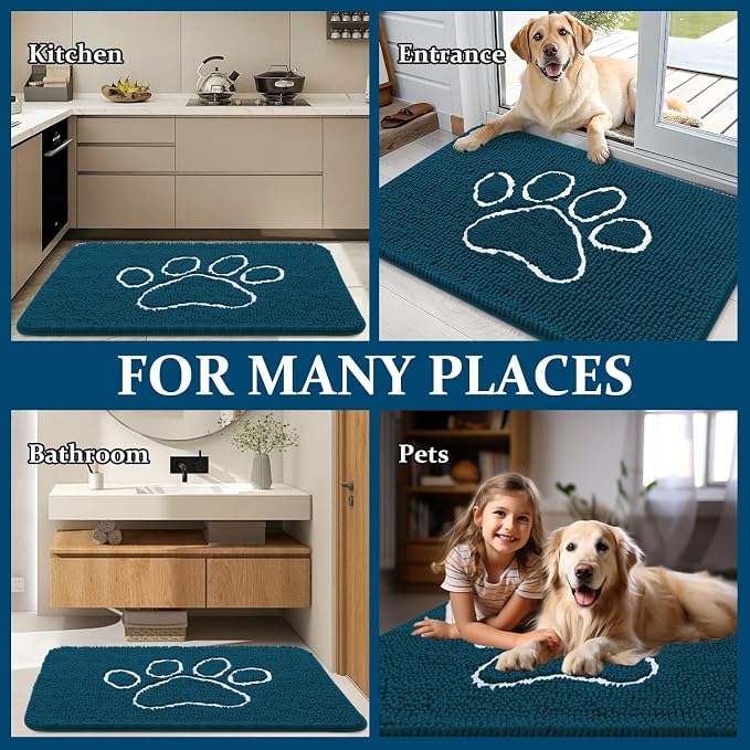 OLANLY Dog Door Mat for Muddy Paws 70x32, Paw Print Design, Absorbs Moisture