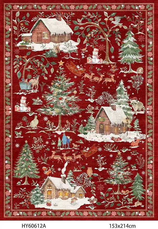 3-Piece Christmas Rug Set for Kitchen: Red Washable Throw Kitchen Mat Low Pile