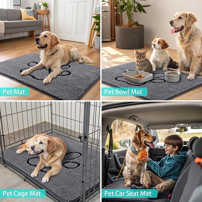 Smiry Dog Door Mat for Muddy Paws, Absorbent Dirt Trapper Non Slip Quick Dry