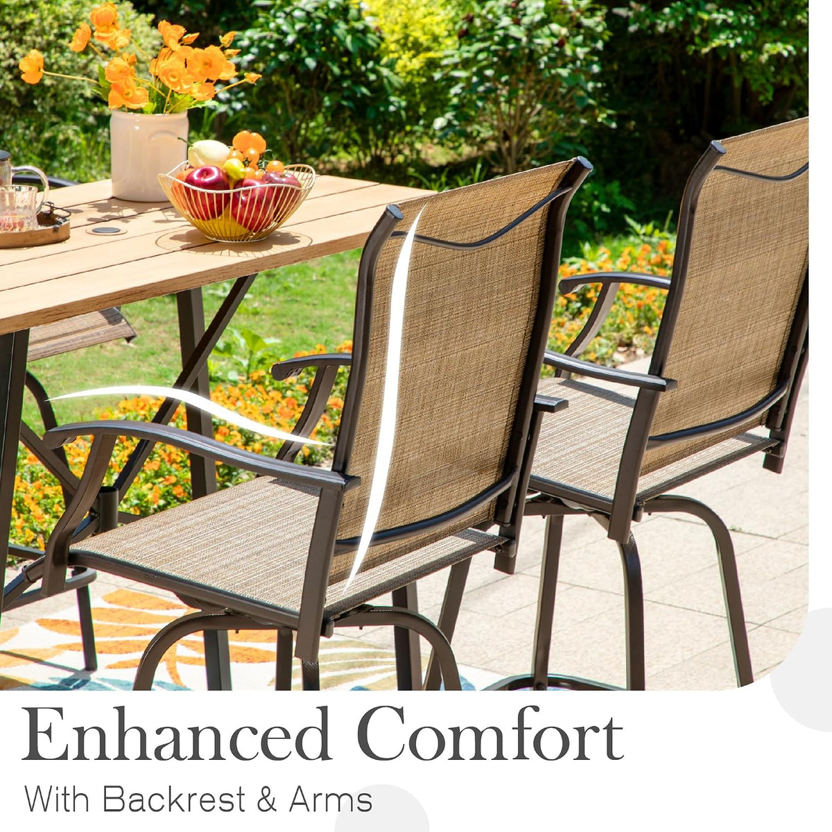 Sophia & William Swivel Outdoor Bar Stools Set of 4, Brown, 30 Inches