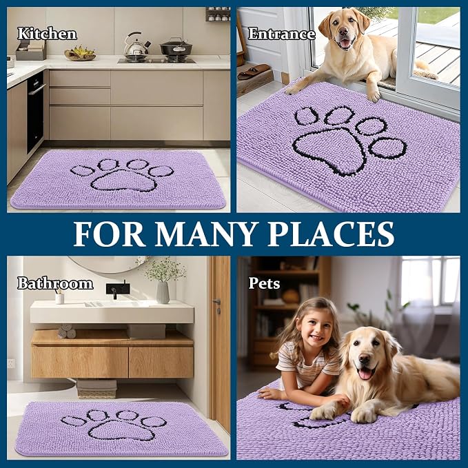 OLANLY Dog Door Mat for Muddy Paws 36x24, Paw Print Design, Absorbs Moisture