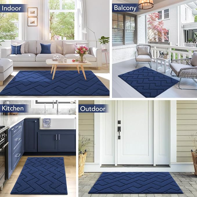 hicorfe Door Mat Indoor Entrance, TPR Backing Dirt Trapper Front Door Mat