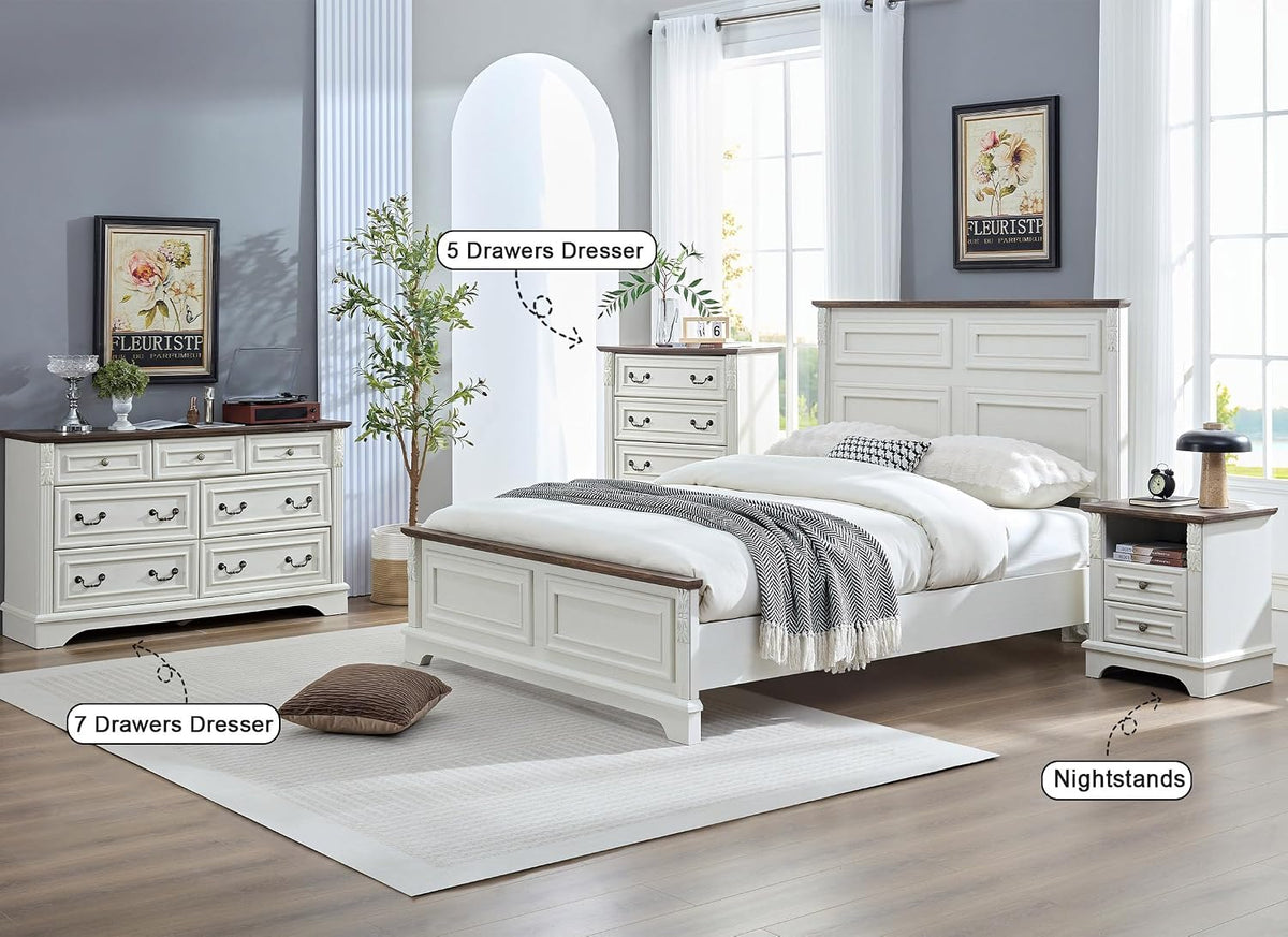 BOSHIRO Farmhouse 5 Drawer Dresser, Dressers for Bedroom