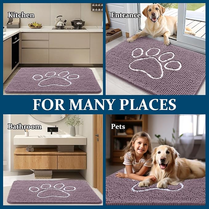 OLANLY Dog Door Mat for Muddy Paws 36x24, Paw Print Design, Absorbs Moisture