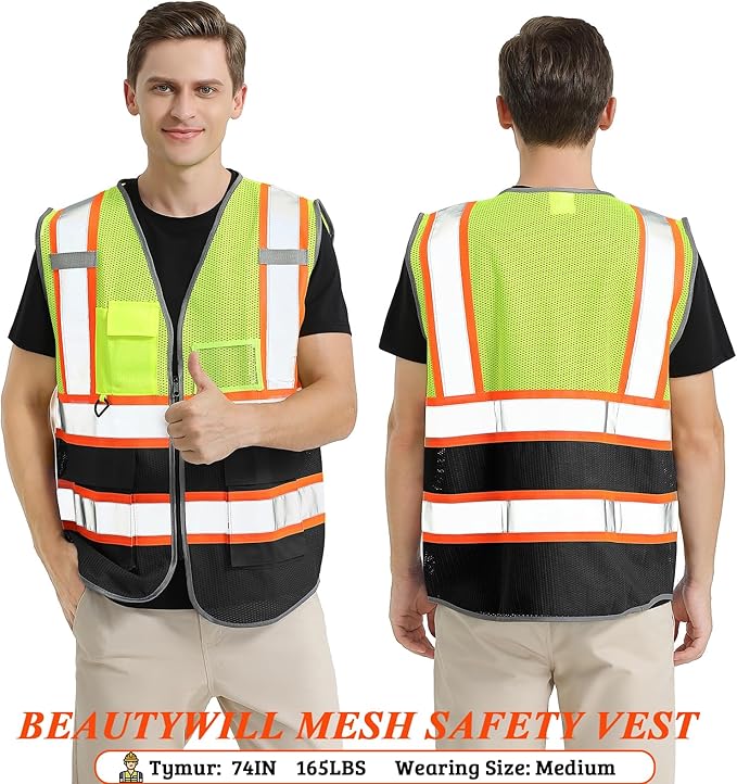 10 Pack Custom Safety Vest Customized Logo Mesh Vest Class 2 High Visibility Reflective Vest with Pockets Workwear(Yellow Black,S )