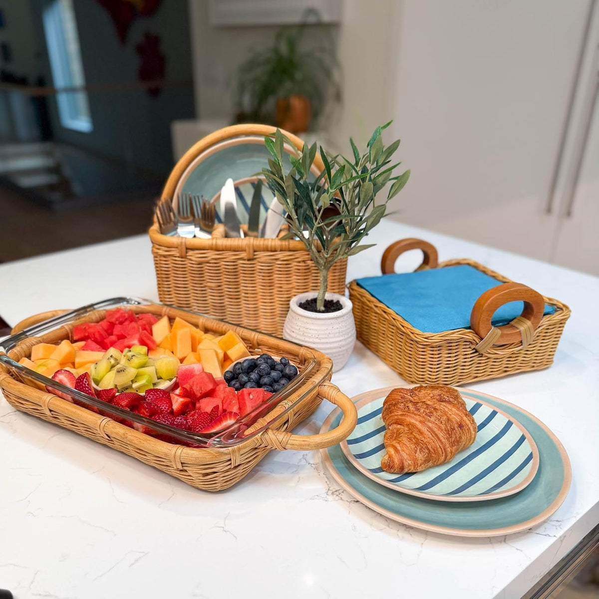 The Basket Lady Fancy Wicker Napkin Basket, Sandstone - dinner-sized
