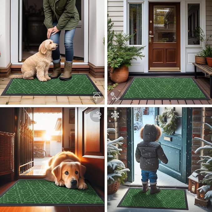 Smiry Front Door Mat Outside Entrance, Heavy Duty Sturdy Natural Rubber Doormat
