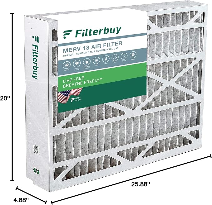 Filterbuy 20x26x5 Air Filter MERV 13 Optimal Smoke & Allergy Defense, Pleated