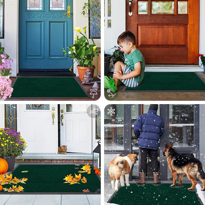 Smiry Front Door Mat Outside Entrance, Heavy Duty Sturdy Natural Rubber Doormat