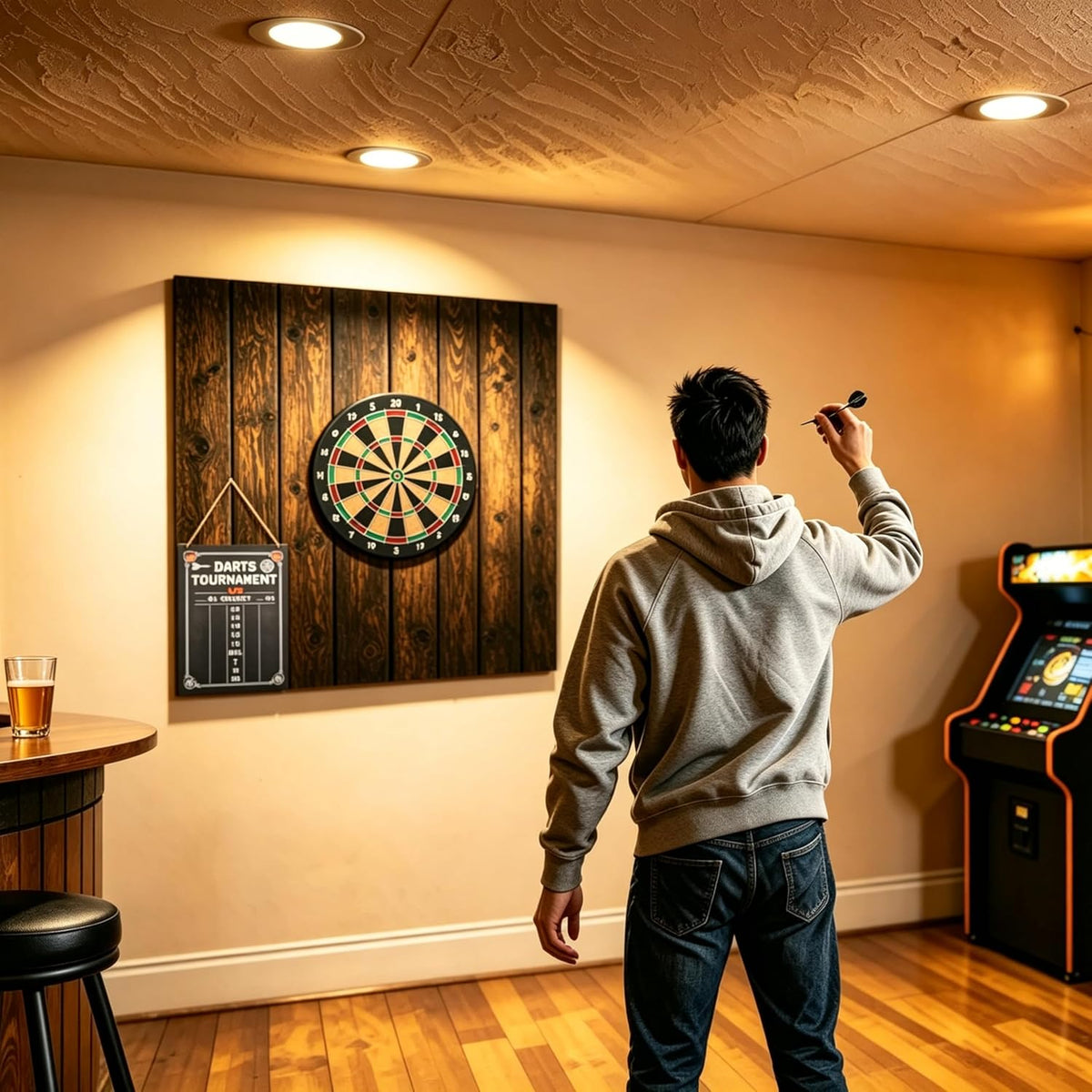 Felt Dart Board Wall Protector Foldable Cork Alternative Backing Board, 35.4x35.4 Inch Square with 0.6ickness & Adhesive Pads Darts Scoreboard, for Home, Basement & Garage