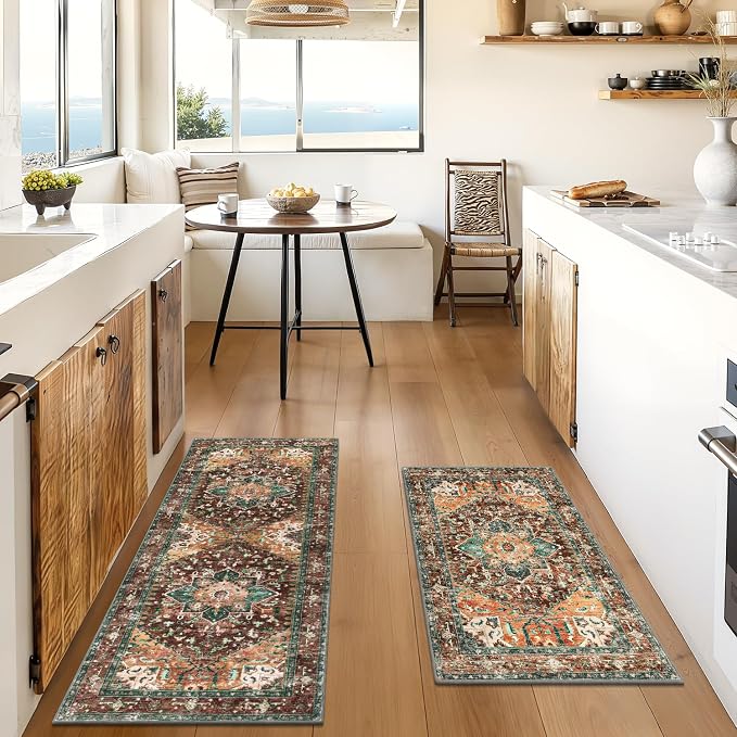 Yamaziot Washable Kitchen Runner Rug Set of 2, Non-Slip Boho Vintage Hallway