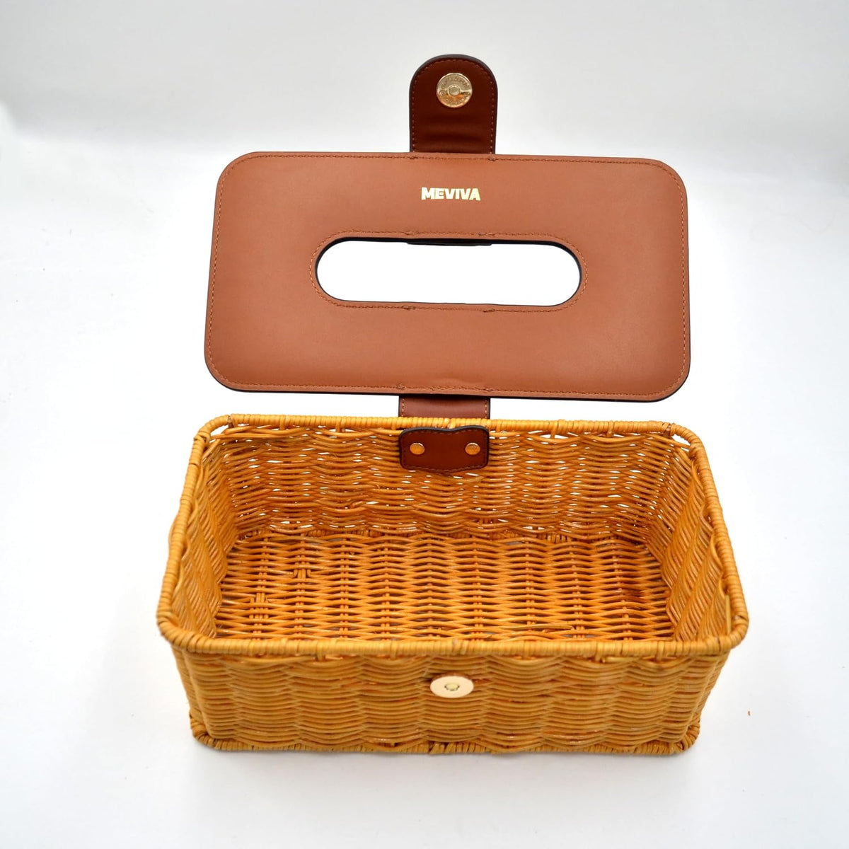 Handmade Rattan Tissue Box Holder with PU Leather Lid