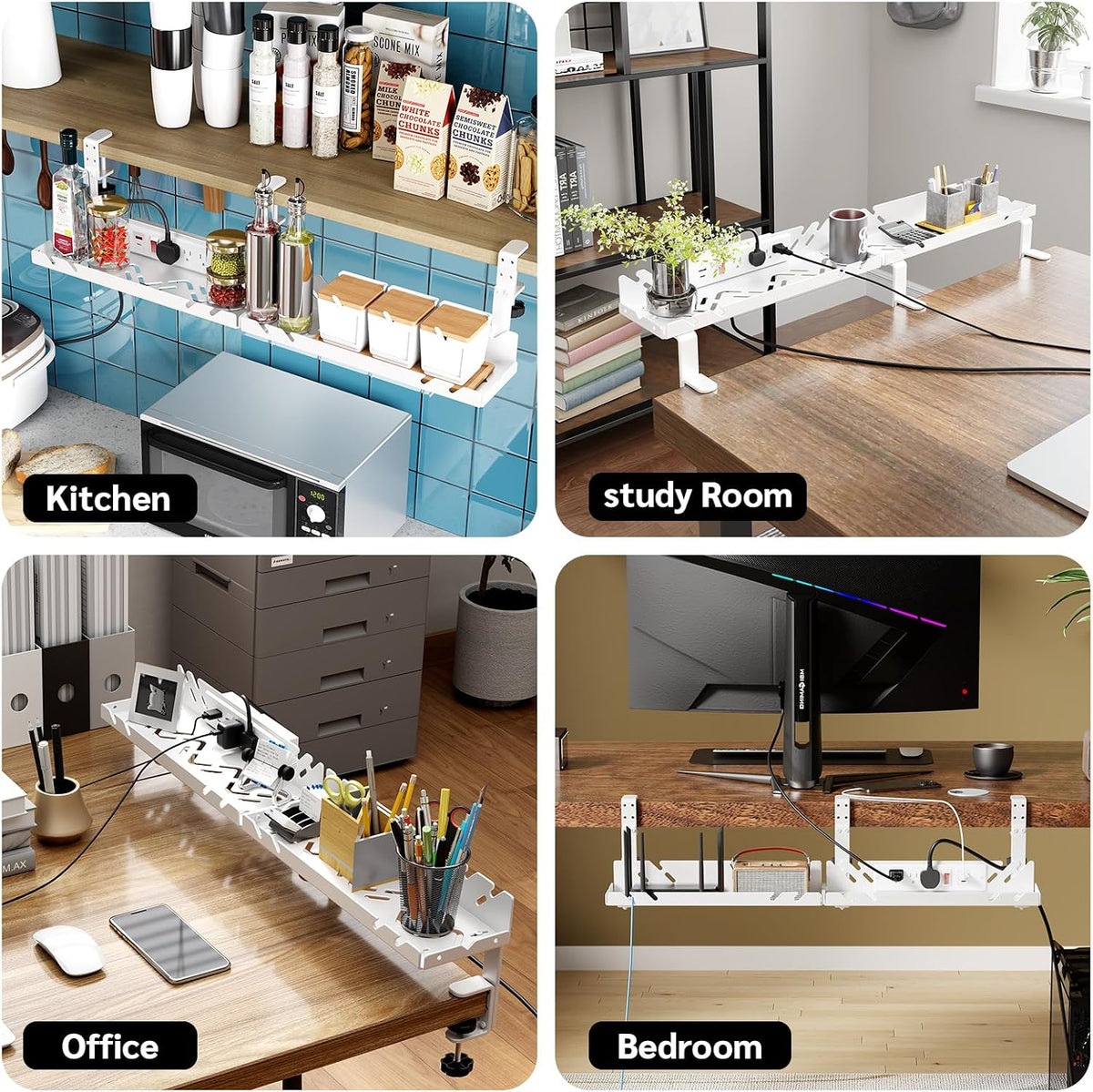 CABTE Under Desk Cable Management Tray with Power Outlet