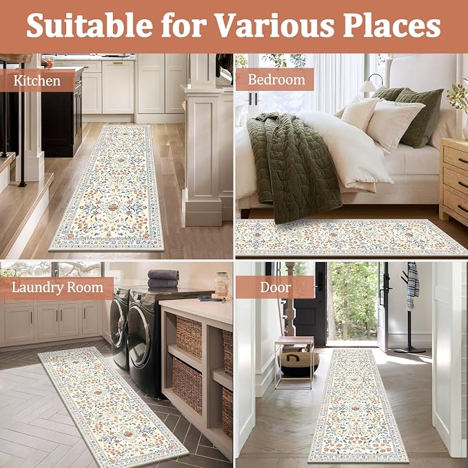 Yamaziot Washable Runner Rug 2x6 – Non Slip Boho Floral Hallway Runner Rug