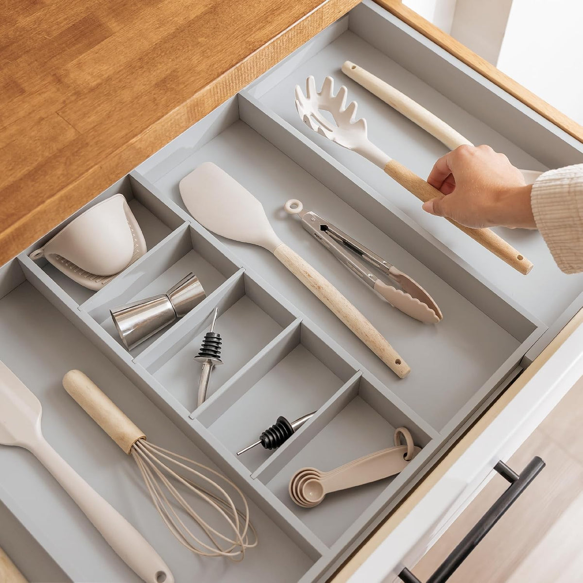 KitchenEdge Utensil & Junk Drawer Organizer, 19-33 in, Gray Bamboo