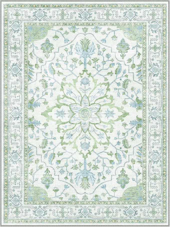 RELEANY Area Rugs 6'x8' Washable Non-Slip, Floral Vintage Distress Medallion
