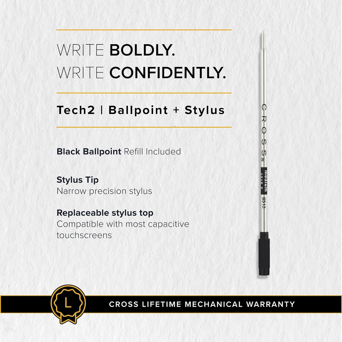 Cross Tech2 Chrome Dual-Function Ballpoint Pen, Medium Point, Black Ink