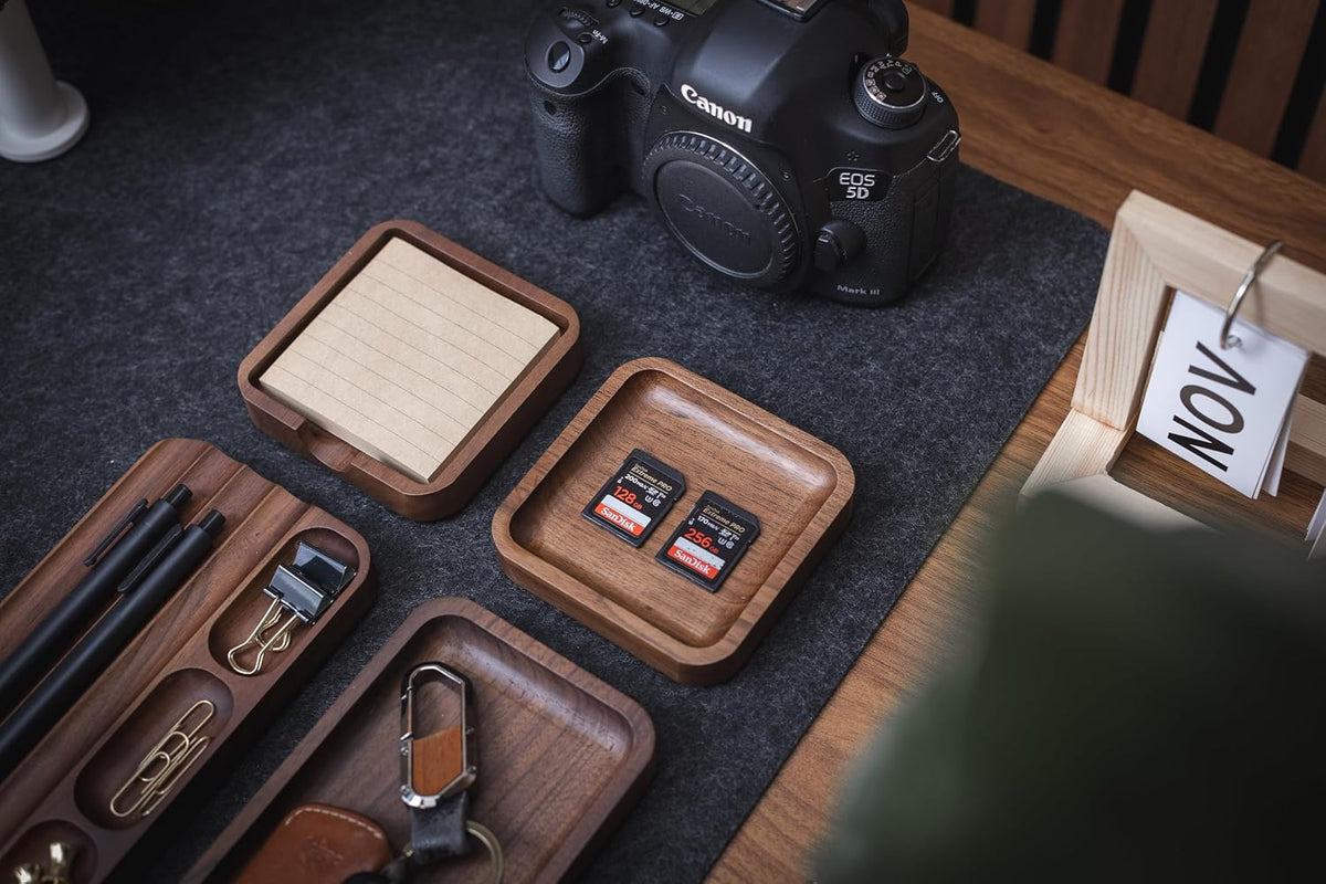 Wooden Desk Organization 4 Piece Set - for Desk Accessories Work Teacher Dad Wood Tray Work Minimalist Rustic