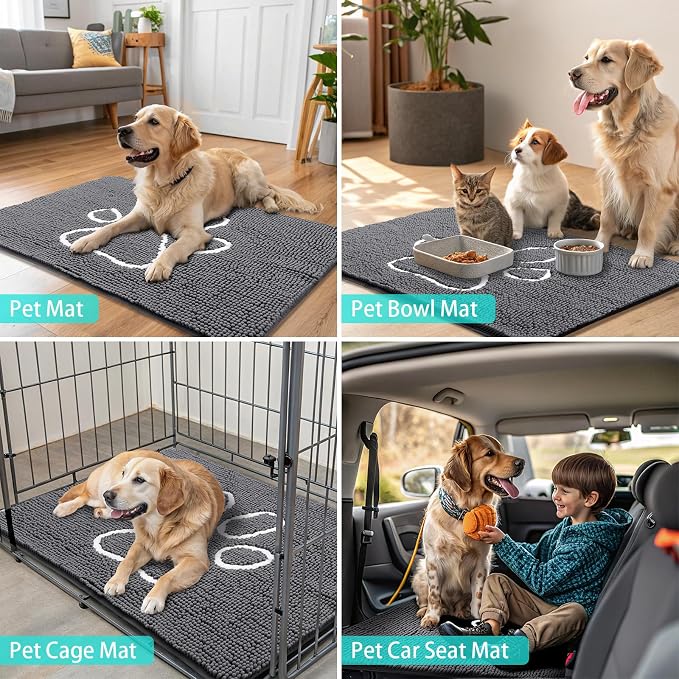 Smiry Dog Door Mat for Muddy Paws, Absorbent Dirt Trapper Non Slip Quick Dry