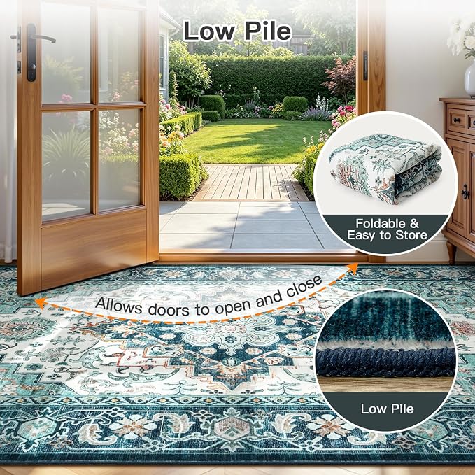 Lofus 9x12 Washable Rugs Non-Slip, Vintage Floral Area Rug
