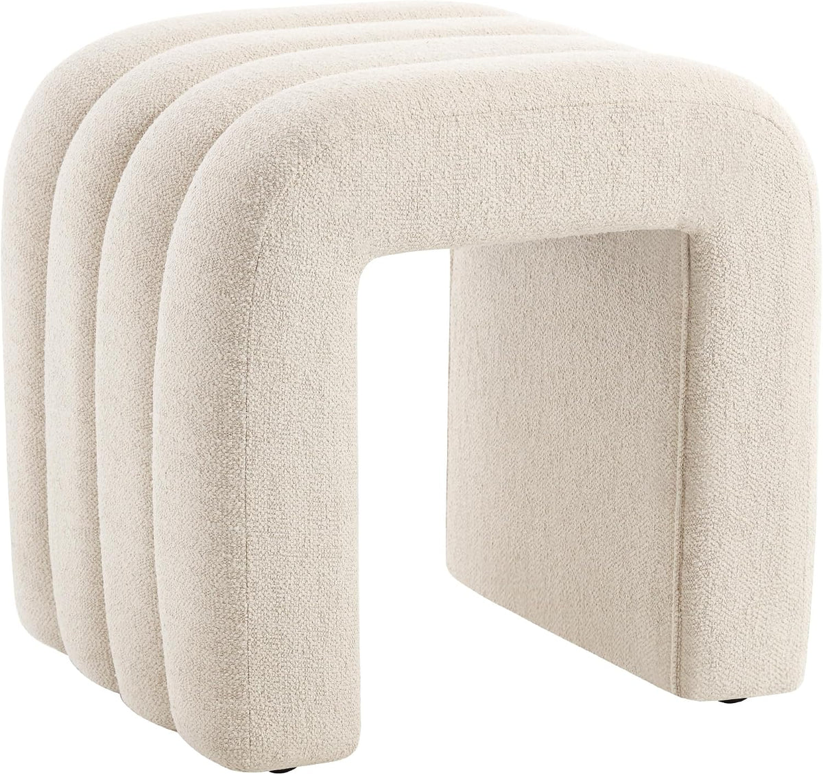 ONEVOG Beige Pouf Ottoman, Foot Rest for Couch 18 inch Cute Vanity Chair for Makeup, Sturdy Frame, Living Room Decor, Upholstered Footrest for Dorm, Bedroom