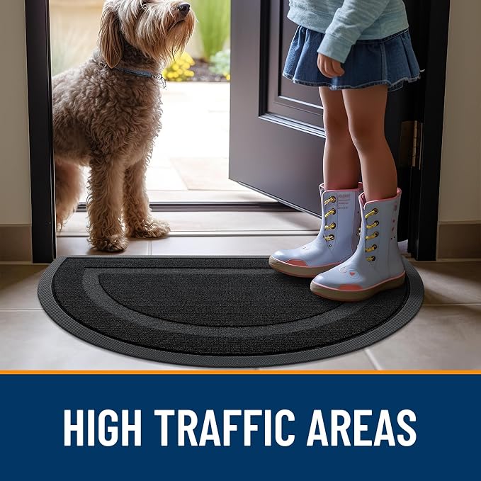 OLANLY Half Circle Door Mat Indoor Outdoor Entrance Welcome, Waterproof