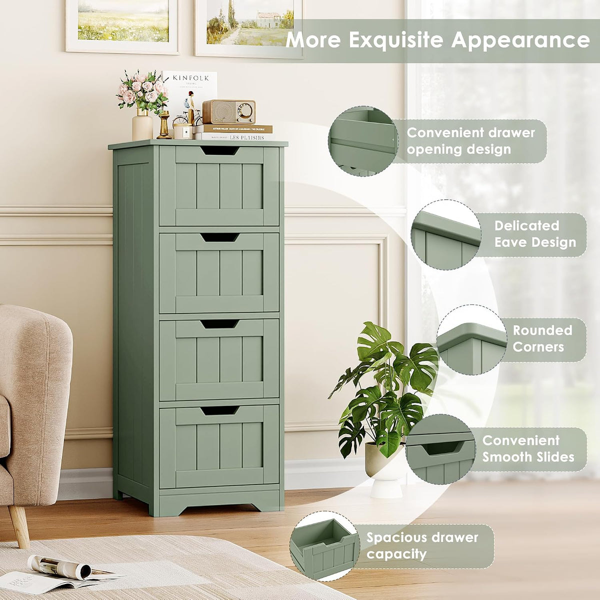 FOTOSOK Bathroom Storage Cabinet Set of 2, Bathroom Cabinet with 4 Drawers