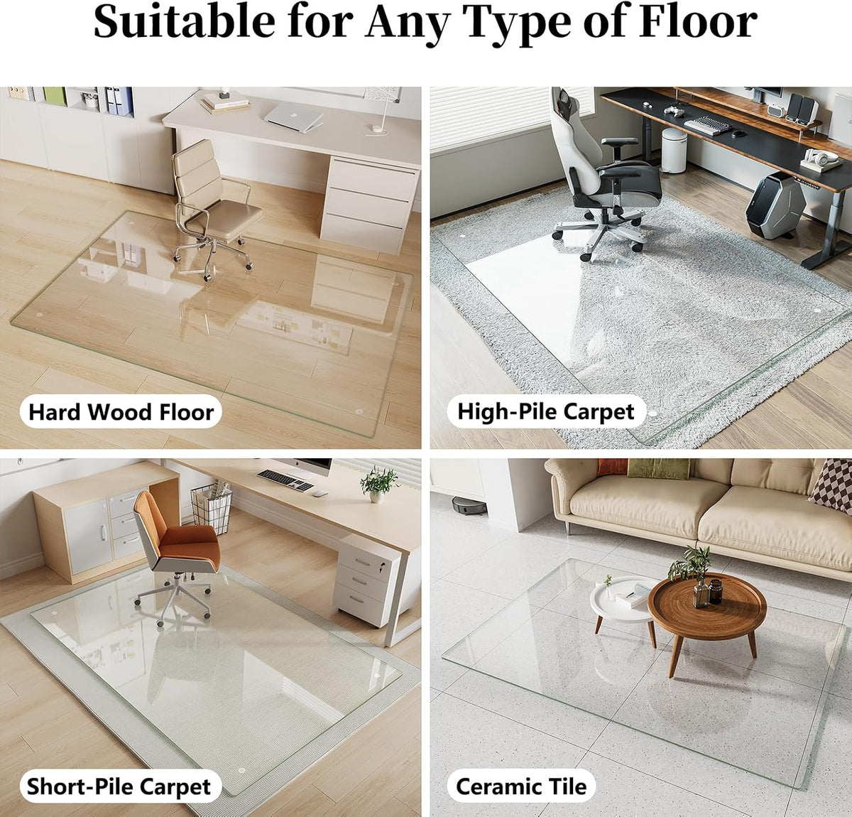 Glass Chair Mat 36" x 55" Tempered Glass Office Chair Mat
