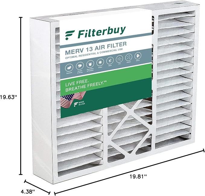Filterbuy 20x20x5 Air Filter MERV 13 Optimal Smoke & Allergy Defense, Pleated